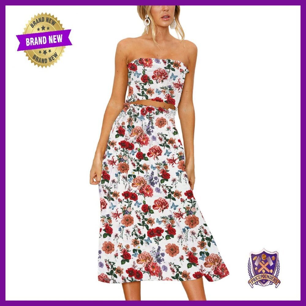 Floral Crop Top Maxi Skirt Set 2 Piece Outfit Dress Polyester